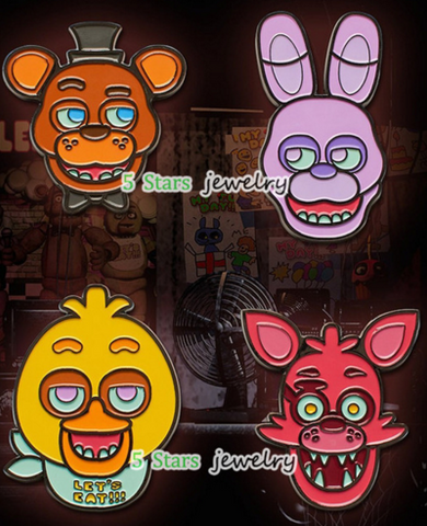 Five Nights At Freddys Face Pin Freddy, Bonnie, Chica and Foxy Black Nickel